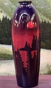 "Blue and Red Landscape Wheel Thrown Pottery"