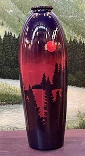 "Blue and Red Landscape Wheel Thrown Pottery"