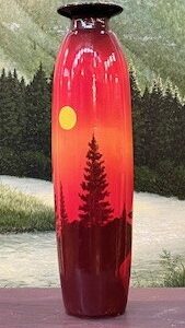 "Red and Orange Wheel Thrown Landscape Vessel"