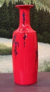 "Red Long Neck Wheel Thrown Vessel"