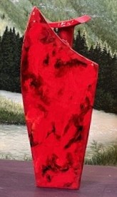 "Red Glaze Flow Triangle Vessel"