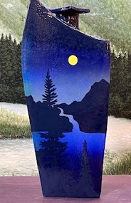 "Blue Night Landscape Triangle Slab Vessel"