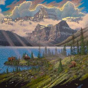 "Josephine Lake with Moose and Bear," Glacier National Park